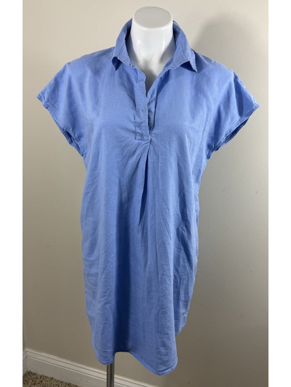 Banana Republic Linen Blend Dress Womens Size M Blue Shift Quiet Luxury Resort
